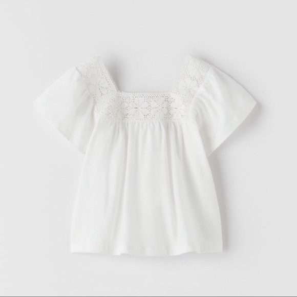 Zara NWT Contrast Crochet Fluttered Sleeves Top 3-6 Months New Zara Baby Top - Picture 6 of 8